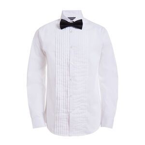 NWT Van Heusen Boys XL 18/20 Husky White Tuxedo Shirt & Black Bow Tie Wedding